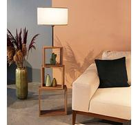 lux.pro Lampadaire Stylé avec Étagère Intégrée 3 Niveaux de Stockage Lampe sur Pied Design MDF Métal Tissu Douille E27 Hauteur 140 cm Effet Bois Noir Crème