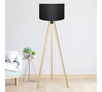 lux.pro Lampadaire Trépied Style Intemporel Lampe sur Pied Élégante LED Luminaire Design pour Salon Chambre Bureau Lampe de Lecture E27 MDF PVC Tissu Hauteur 140 cm Effet Bois Noir