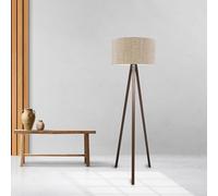lux.pro Lampadaire Trépied Style Intemporel Lampe sur Pied Élégante LED Luminaire Design pour Salon Chambre Bureau Lampe de Lecture E27 MDF PVC Tissu Hauteur 140 cm Effet Bois Marron Clair
