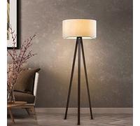 lux.pro Lampadaire Trépied Style Intemporel Lampe sur Pied Élégante LED Luminaire Design pour Salon Chambre Bureau Lampe de Lecture E27 MDF PVC Tissu Hauteur 140 cm Effet Bois Crème
