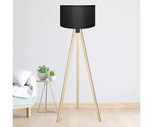 lux.pro Lampadaire Trépied Style Intemporel Lampe sur Pied Élégante LED Luminaire Design pour Salon Chambre Bureau Lampe de Lecture E27 MDF PVC Tissu Hauteur 140 cm Effet Bois Noir