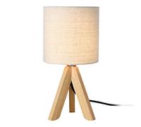 lux.pro Lampe de Bureau Élégante Lampe de Table Stylée Liseuse Trépied E14 Bois Lin Hauteur 37.5 cm Beige Bois Naturel