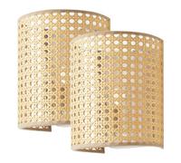 lux.pro Lot de 2 Appliques Murales Design Intemporel Ensemble de 2 Luminaires Sophistiquées pour Salon Entrée Bureau Chambre E27 Métal Plastique Tressé 20 x 16 x 12 cm Blanc Aspect Rotin