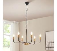 lux.pro Lustre avec 6 Bras Élégamment Incurvés Luminaire Stylé Plafonnier à Bougie Éclairage Suspendu E14 40W Assemblage Simple Salon Chambre Bureau Métal 153 x 62 x 62 cm Noir Couleur Laiton