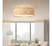 lux.pro Plafonnier Moderne et Stylé avec 3 Douilles E27 Luminaire avec Grand Abat-Jour pour Salon Chambre Salle à Manger Métal Plastique Tressé 13 x 45 cm Blanc Aspect Rotin