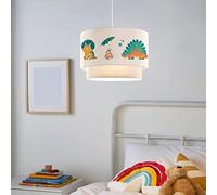 lux.pro Suspension Luminaire Charmante pour Enfant Plafonnier Lustre Lampe à Suspendre Accueillante avec Abat-jour Double Chambre d'Enfant E27 Plastique Tissu Hauteur 70 cm Motif Dinosaure Blanc