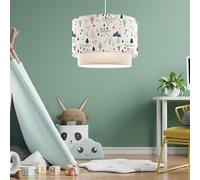 lux.pro Suspension Luminaire Charmante pour Enfant Plafonnier Lustre Lampe à Suspendre Accueillante avec Abat-jour Double Chambre d'Enfant E27 Plastique Tissu Hauteur 70 cm Motif d'Arbre Blanc