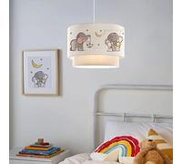 lux.pro Suspension Luminaire Charmante pour Enfant Plafonnier Lustre Lampe à Suspendre Accueillante avec Abat-jour Double Chambre d'Enfant E27 Plastique Tissu Hauteur 70 cm Motif Éléphant Blanc