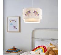 lux.pro Suspension Luminaire Charmante pour Enfant Plafonnier Lustre Lampe à Suspendre Accueillante avec Abat-jour Double Chambre d'Enfant E27 Plastique Tissu Hauteur 70 cm Motif Licorne Blanc