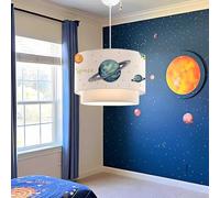 lux.pro Suspension Luminaire Charmante pour Enfant Plafonnier Lustre Lampe à Suspendre Accueillante avec Abat-jour Double Chambre d'Enfant E27 Plastique Tissu Hauteur 70 cm Motif Planètes Blanc