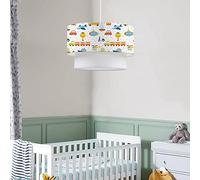 lux.pro Suspension Luminaire Charmante pour Enfant Plafonnier Lustre Lampe à Suspendre Accueillante avec Abat-jour Double Chambre d'Enfant E27 Plastique Tissu Hauteur 70 cm Motif Véhicules Blanc