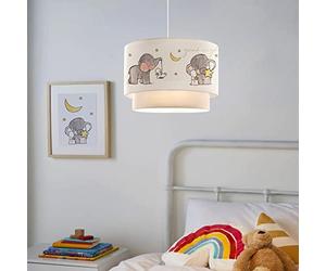 lux.pro Suspension Luminaire Charmante pour Enfant Plafonnier Lustre Lampe à Suspendre Accueillante avec Abat-jour Double Chambre d'Enfant E27 Plastique Tissu Hauteur 70 cm Motif Éléphant Blanc