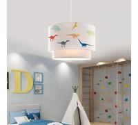 lux.pro Suspension Luminaire Charmante pour Enfant Plafonnier Lustre Lampe à Suspendre avec Abat-jour Double Chambre d'Enfant E27 Plastique Tissu Hauteur 70cm Motif Petits Dinosaures Colorés Blanc