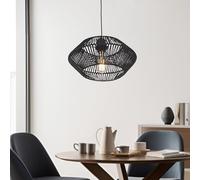 lux.pro Suspension Moderne et Stylée Lampe à Suspendre avec Abat-Jour en Rotin Tressé Luminaire à Hauteur Réglable avec Douille E27 pour Salon Chambre Hauteur Totale Métal 157 cm Noir