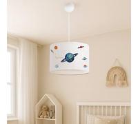 lux.pro Suspension Stylée pour Enfant Luminaire Intérieur Lampe à Suspendre Chambre d'Enfant Motif Planète E27 Plastique Tissu Hauteur 70 cm Blanc