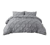 Luxe 2 Pièces Romantique Rose Bleu Violet Classique Pintuck Parures de Lit avec Taie d'oreiller, 140x200cm Pincement Pli Gris Housse de Couette 1 Personne Fille Garçon (Gris)