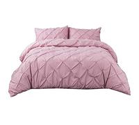 Luxe 2 Pièces Romantique Rose Bleu Violet Classique Pintuck Parures de Lit avec Taie d'oreiller, 140x200cm Pincement Pli Gris Housse de Couette 1 Personne Fille Garçon (Rose)