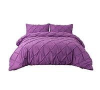Luxe 2 Pièces Romantique Rose Bleu Violet Classique Pintuck Parures de Lit avec Taie d'oreiller, 140x200cm Pincement Pli Gris Housse de Couette 1 Personne Fille Garçon (Violet)