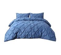 Luxe 2 Pièces Romantique Rose Bleu Violet Classique Pintuck Parures de Lit avec Taie d'oreiller, 140x200cm Pincement Pli Gris Housse de Couette 1 Personne Fille Garçon (Bleu)