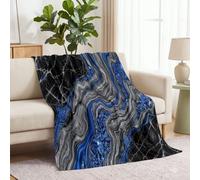 Luxe Abstrait Plaid Couverture Polaire en Flanelle, Marbre Texture Impression Douce Moelleuse Couverture de Lit Plaid Jeté de Canapé, Bleu Noir Chaud en Hiver Couvertures, 220 x 240 cm