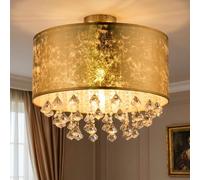 Plafonnier Sommeil Chambre d'amis Tissu Abat-jour Cristal Luminaire Feuille Or Design Globo 15187D3S