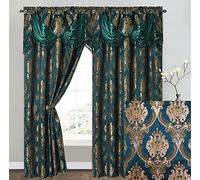 Luxe Love Lot de 2 rideaux de fenêtre en jacquard avec cantonnière attachée Vert chasseur, 137,2 cm de large x 243,8 cm de hauteur avec jupe de 45,7 cm de haut