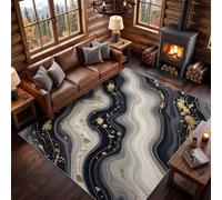 Luxe Moderne Tapis à Faible Poil, 160 x 230 cm Lavable en Machine Tapis | Noir Or Léger Doux Flanelle Moquette, Agate Vague Texture Antidérapant Deco Tapis pour Chambre Enfant Salle à Manger