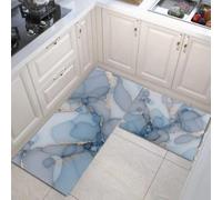 Luxe Moderne Tapis de Cuisine 2 pièces, Encre À Alcool Marbrée Tapis de Cuisine antidérapant et Lavable, Bleu Clair Absorbant l'Huile pour Couloir, Salle à Manger, Entrée et Porte - 40x60+40x120cm