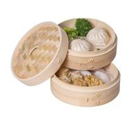 Luxe - Panier vapeur - 3 pièces - Panier vapeur bambou - Ø22cm - Vapeur en bambou - Panier vapeur avec couvercle - Panier vapeur - Panier vapeur - Cuiseur vapeur - Dim Sum
