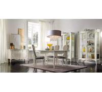 Luxe Salle à manger Set 7pcs Blanc Meuble Bois Vitrine 4x Chaises Table