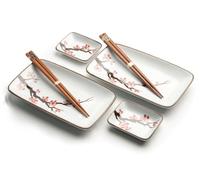 Luxe - Sushiset - Sakura Oriental - 6 Pièces- Ensemble Sushi - 2 Personnes - Vaisselle Japonaise - Inclus - 2 Assiettes à Sushi - 2 bols à sushi - 2 bâtonnets de sushi - Emballé dans une jolie boîte