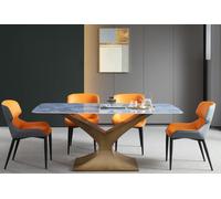 Luxe Table à manger métal acier inoxydable Tables Meubles Colonne Table à manger style marbre