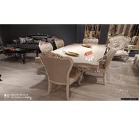 Luxe tables en bois ensemble table 6x chaises inclinables ensemble complet 7pcs