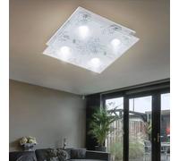 Plafonnier chrome inox verre plafonnier carré, 4x GU10 LED 4x 200 lumens blanc chaud, 29x29x8.5cm, salon salle à manger Eglo 75234