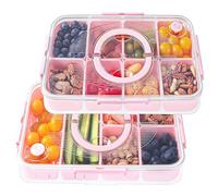 Luxear Lot de 2 Snack Box Plateau de Service Divisé 8+6 Compartiments,Rose | Boîte de Conservation Alimentaire Boîte à Goûter Lavable pour Déjeuner Noix Fruits Biscuits Snacks Bonbons