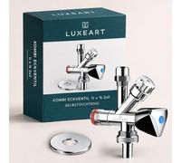 LUXEART Vanne d'angle combinée 1/2" x 3/8", auto-scellante, laiton chromé, vanne d'angle avec rosace murale et écrou conique, vanne combinée durable pour raccord sanitaire, chrome