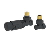 LuxeBath Kit Robinet Thermostatique d'Angle et Coude de Réglage, 1/2 Pouces | Ensemble Complet Robinetterie, Raccordement Mural pour Radiateur Salle de Bain et Sèche-Serviettes, en Laiton Anthracite
