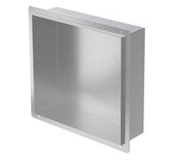 LuxeBath Niche de Douche Encastrée Murale, 30x30x10 cm, en Acier Inoxydable, Argent, sans Rebord, Étagère Encastrable Salle de Bain, Seule Couche, Rangement Articles Toilette, avec Matériel Montage