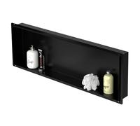 LuxeBath Niche de Douche Encastrée Murale, 90x30x10 cm, en Acier Inoxydable, Noir, sans Rebord, Étagère Encastrable Salle de Bain, Étanche, Seule Couche, Rangement Articles Toilette, Matériel Montage