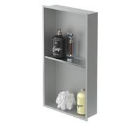 LuxeBath Niche de Douche Encastrée Murale Double, 30x60x10 cm, en Acier Inoxydable, Argent, Étanche, Étagère avec Cadre Salle de Bain, Encastrable, Rangement Articles Toilette, Matériel Montage