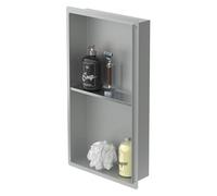 Niche murale double LuxeBath en acier inoxydable, 30 x 60 x 10 cm, argent, sans rebord, niche carrelable pour accessoires de salle de bain, étagère de douche, tablette de douche