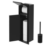 LuxeBath Niche Module Encastré, avec Couvercle 60 x 20 x 14 cm, en Acier Noir Mat, Espace de Rangement à Papier Hygiénique et Porte-Brosses, avec Support de Rouleau Fermé, Armoire Murale à Carreler WC