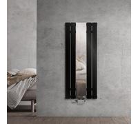 LuxeBath Radiateur de salle de bains Raccord central avec miroir, 450x1200 mm, noir, robinetterie de raccordement universelle forme équerre et traversante thermostat multibloc chrome