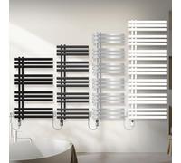 LuxeBath Radiateur Électrique pour Salle de Bain Iron EM, 600x1400 mm, Noir Mat, Résistance 1200W Chromée, Thermostat Affichage Numérique, Porte-Serviettes à Cartouche Chauffante, Radiateur à Panneaux