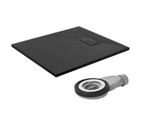 Receveur de douche 90x80cm noir avec garniture de vidange en smc extra plat résistant hauteur 30mm bac rectangulaire pour salle de bain surface