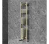 LuxeBath Sèche-Serviettes 400x1500 mm et Kit Robinet d'Angle Thermostatique | pour Chauffage Central à Eau Chaude, Raccordement Latéral Bas, Radiateur Mural de Salle de Bain, Forme Droite, Beige Mat