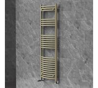 LuxeBath Sèche-Serviettes 500x1500 mm et Kit Robinet d'Angle Thermostatique | pour Chauffage Central à Eau Chaude, Raccordement Latéral Bas, Radiateur Mural de Salle de Bain, Forme Courbé, Beige Mat