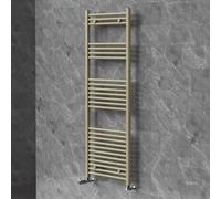 LuxeBath Sèche-Serviettes 600x1500 mm et Kit Robinet d'Angle Thermostatique | pour Chauffage Central à Eau Chaude, Raccordement Latéral Bas, Radiateur Mural de Salle de Bain, Forme Droite, Beige Mat