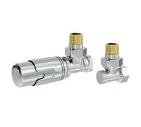 LuxeBath Vanne thermostatique + raccord de retour pour radiateur, chrome, kit complet, tête thermostatique 1/2", forme d'angle 1/2", valve de chauffage avec position anti-gel, sonde de liquide et