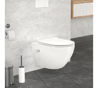 LuxeBath WC Suspendu sans Rebord avec Fonction Bidet, Blanc, en Céramique, à Chasse d'Eau Tornado, Long 54 cm, Nano-Revêtement, avec Couvercle Softclose, Cuvette Murale Brillante Abattant Amovible